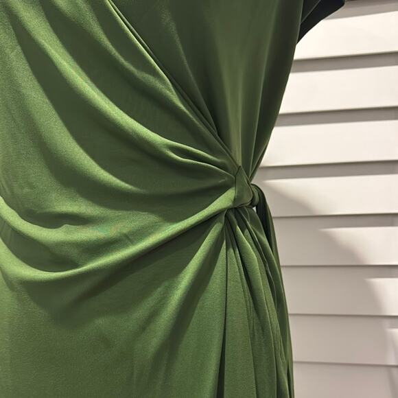 Ann Taylor Green Ruched Wrap Midi Dress - Picture 2 of 10